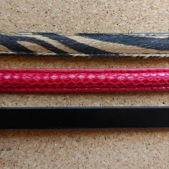 White House Black Market 3 Thin Textured Waist Belts Bows Black Red Animal Print - Picture 8 of 16